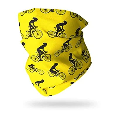 Image of Ruffnek CYCLIST DESIGN YELLOW &amp; BLACK Multifunctional Neck warmer Snood tube scarf, gaiter, Cycling head scarf One size for Men, Women Children