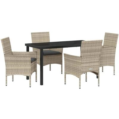 Image of vidaXL 5 Piece Garden Dining Set with Cushions Light Grey Poly Rattan