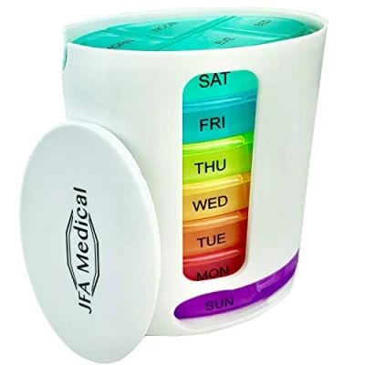 Image of JFA Medical Weekly Oval Pill Box Organiser/Reminder for Medicines Supplements, Vitamins, 7days, 4 compartments per Day Morning, Noon, Evening and Bed