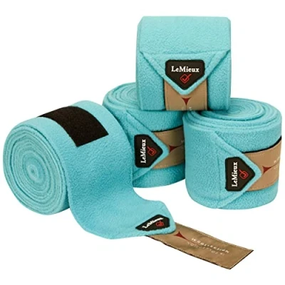 Image of LeMieux Classic Polo Full Exercise Bandages in Azure with Zipped Case Soft Fleece Protection Wraps 3.8 m Long Pack of 4