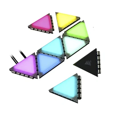 Image of Corsair iCUE LC100 Case Accent Lighting Panels Mini Triangle 9x Tile Expansion Kit (81 RGB LEDs with Light Diffusion, Simple Magnetic Attachment) Clear