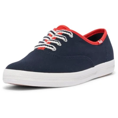Image of Keds Women&#039;s Champion Canvas Lace Up Sneaker, Navy/Red Varsity, 4 UK