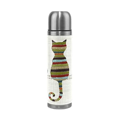Image of Cat Baby Art Draw Sport Water Bottle Pots Stainless Steel Insulated Vacuum Flask Leather Wrapped(500ML)
