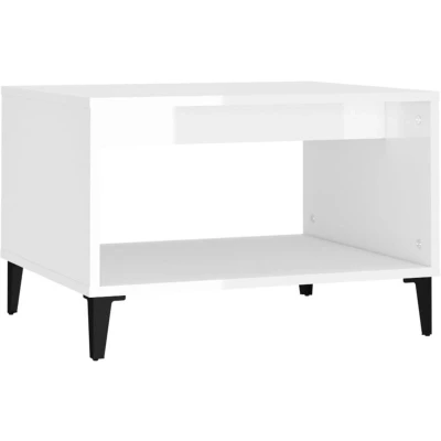 Image of vidaXL Industrial Coffee Table with Storage Compartment High Gloss White Rectangular Side Durable Engineered Wood/Metal Living Room Furniture