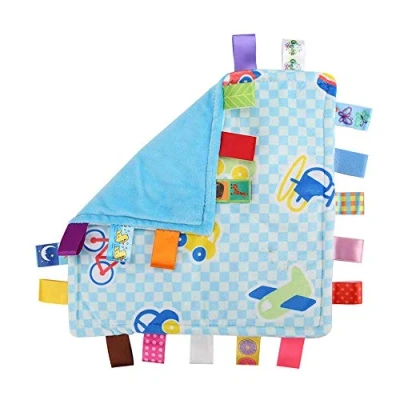 Image of G Tree Baby Infant Taggy Blanket Soft Touch Plush Colourful Security Comfortable Taggie Presant Blue Car,best gift present for babies
