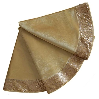 Image of Gireshome Gold Velvet Center, Glitter Sparkle Sequin Border ,Diameter 58inch Extra Large Christmas Tree Skirt