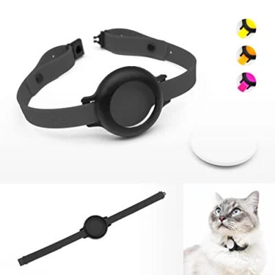 Image of LucyBalu NEMO Cat Collar for AirTag* Safe, Lightweight, Comfortable, with Safety Clasp, Silicone Strap Compatible Apple AirTag, Black