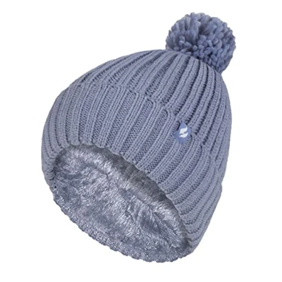 Image of HEAT HOLDERS Ladies Thick Chunky Ribbed Cuffed Thermal Insulated Winter Pom Bobble Hat (One Size, Dusky Blue)