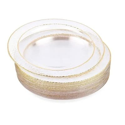 Image of MATANA 20 Premium Clear Plastic Dessert Plates with Gold Rim, 19cm / 7 Inch Elegant &amp; Reusable Small Side Plates, Starter for Weddings, Birthdays, Picnic, Parties