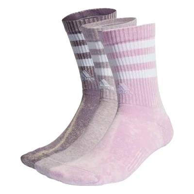Image of adidas Unisex Kids 3 Stripes Stonewash Crew Socks Pairs, Shadow Violet/Bliss Lilac/White, 7 8 Years