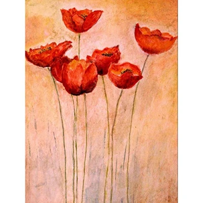 Image of Wee Blue Coo Flower Red Poppies Painting Art Print Poster Wall Decor 12X16 Inch