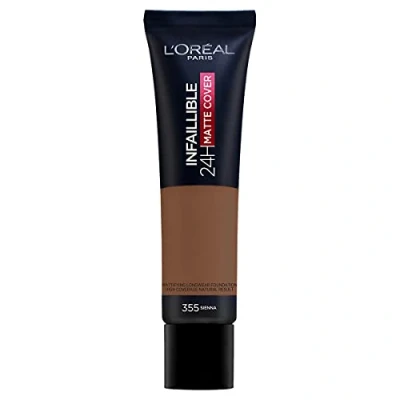 Image of L&#039;Oreal Paris Foundation, Infallible Matte Cover 24hour 355 Sienna, Sweat proof, Heat Transfer proof and Water SPF 18, 30 ml
