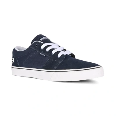 Image of Etnies Barge Unisex Trainers, Men&#039;s, Size: 7.5, Navy/white/blue Leather and textile