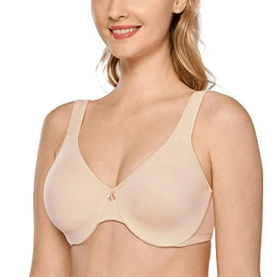 Image of Delimira Women&#039;s Minimiser Bra Plus Size Underwired Full Cup Non Padded Seamless Support T Shirt Beige 36B