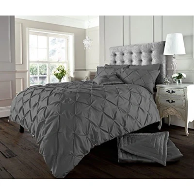 Image of La Ritzy Pintuck Duvet Cover and Pillowcases Set Poly cotton Bedding (Alford Charcoal, Super king)