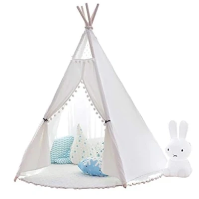 Image of Little dove Kids Teepee Children Play Tent with Floor Mat &amp; Carry Case for Indoor Outdoor, Cotton Canvas