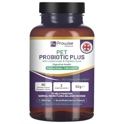 Image of Pet Probiotic Plus with Added Inulin &amp; Psyllium Husk 2 Billion CFU 5 Active Strains I 60 Chicken Flavour Chewable Tablets Months Supply Prowise Healthcare