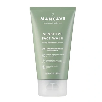 Image of ManCave Sensitive Face Wash 125ml for Men, Clean and nourish Skin with Cucumber Extract, White Tea Aloe Vera, Dermatologically Tested, Natural Formulation, Vegan Friendly