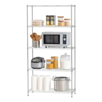 Image of Iris Ohyama, Metal rack/Metal racking shelves/5 Shelf Shelving Unit/Multi Rack Unit, Adjustable height, Design &amp; Industrial, Kitchen, Living Room, Garage, Entry MR MT5 Silver