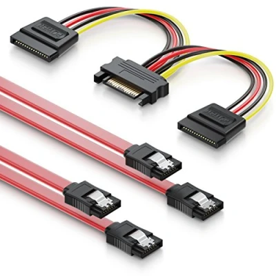 Image of deleyCON SATA 3 Cable Set 2x III with Straight Plugs + Y Power Adapter SSD HDD Hard Drive