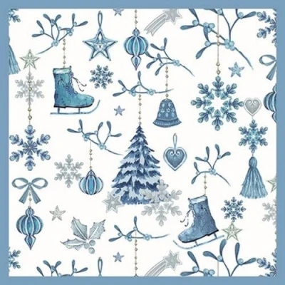 Image of 20 Napkins Blue Winter Harmony Christmas Table Decoration 33 x cm