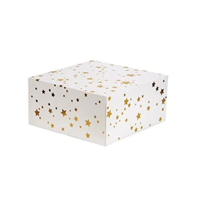Image of Anniversary House 10 inch Christmas Cake Box, Gold Star Foil Print, 12.7 x 26 CM, J074