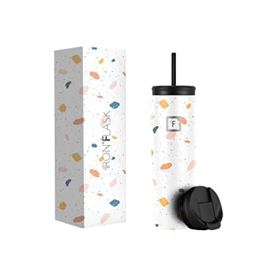 Image of IRON FLASK Nomad Tumbler 28 Oz, 2 Lids (Straw/Flip), Vacuum Insulated Stainless Steel Bottle, Modern Double Walled, TN_28Terrazzo