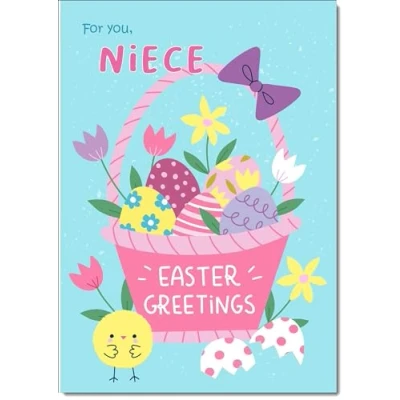 Image of doodlecards Niece Easter Card Basket of Eggs Medium Size with Plain Envelope