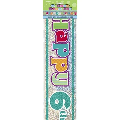 Image of Unique Party 10857 12ft Prism Happy 6th Birthday Banner