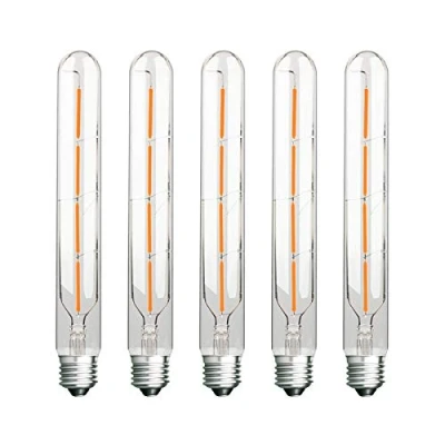 Image of ZFQ 4W Tubular Edison Style Led Filament Bulb Non Dimmable, Model T30 Nostalgic Light Bulb, E27 Screw Base, 2700K Warm White, 400LM, Clear Glass Cover, 5 Pack
