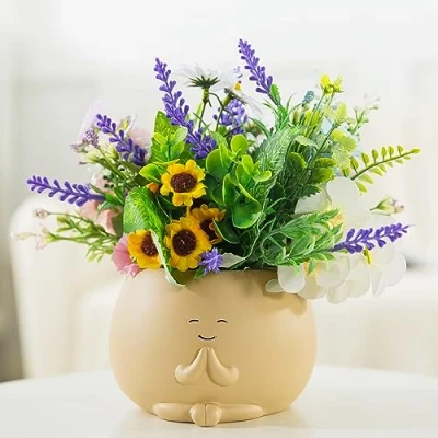Image of COTYNI Face Plant Pots, Succulent 5 Inch Head Planters for Indoor Plants, Cute Resin Flower Pots with Drainage Hole (Yoga)