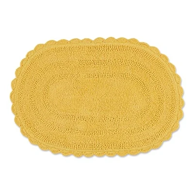 Image of DII Crochet Collection Reversible Bath Mat, Small Oval, 17x24, Yellow