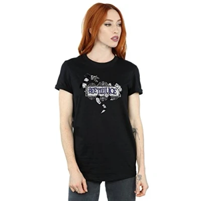 Image of Beetlejuice Women&#039;s Sandworm Logo Boyfriend Fit T Shirt Large Black
