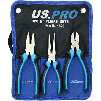 Image of 8&quot; / 200mm Plier Pliers Set Combination Long Nose Cutters Soft Grip Handles 3pc