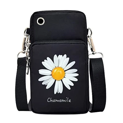 Image of FINDING CASE Daisy Printed Women Girls men Zipper Waterproof Nylon 3 Layers Crossbody Bags Wallet Cellphone Purse Shoulder Bag Wristlet Handbags Adjustable Strap (daisy014)