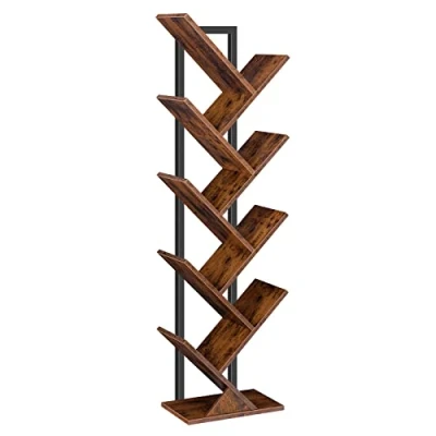 Image of HOOBRO Tree Bookshelf Tall, 9 Tier Floor Standing Book Shelf, Tall Bookcase for CDs Albums, Living Room, Rustic Brown and Black EBF08SJ01G1