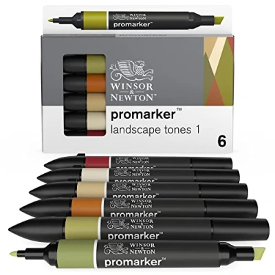 Image of Winsor &amp; Newton, Promarker, Landscape Tones I, Set of 6, Alcohol Based Dual Tip Markers
