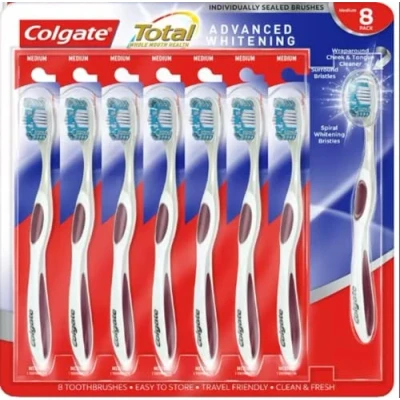 Image of Colgate Total Advanced Whitening Medium Toothbrush, 8 Pack