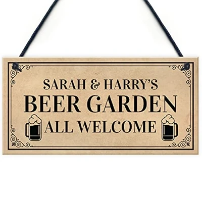 Image of RED OCEAN Personalised Beer Garden Plaque Welcome Sign Hanging Home Bar