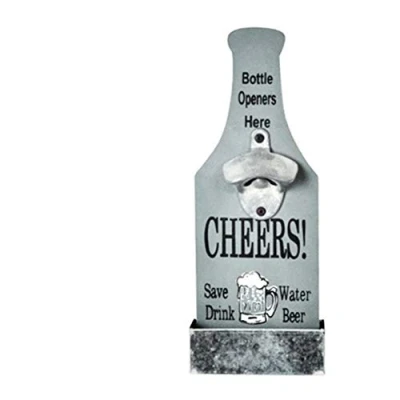 Image of Macabolo Wall Mounted Bottle Opener, Vintage Style Beer Shaped Opener with Cap Catcher for Wedding KTV Birthday Party Drinking