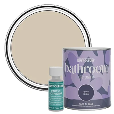 Image of Rust Oleum Beige Water Resistant Bathroom Tile Paint in Gloss Finish Butterscotch 750ml