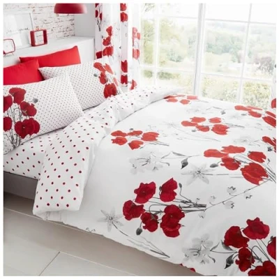 Image of GC GAVENO CAVAILIA Polycotton Floral Duvet Cover King Size, Reversible Printed Bedding Set, Cosy Comforter Bed Covers With Soft Pillowcases, Red