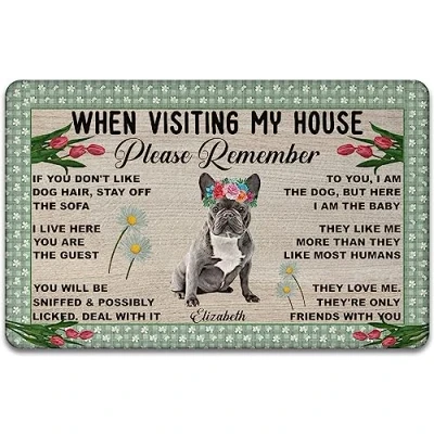 Image of Bioonce Spring Door Mat When Visiting My House Please Remember French Bulldog Welcome Non Slip Mats Funny Doormat Decor for Bathroom Kitchen Front Porch Rugs Home Entrance 16x24Inch