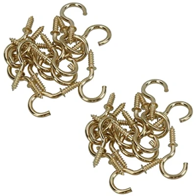Image of AB Tools Shouldered Screw Hooks Fasteners Hanger Brass Plated 10mm Dia 19mm Length 32pc