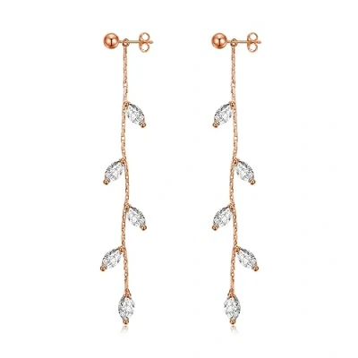 Image of Philip Jones Rose Gold Plated Leaf Dangle Earrings Created with Zircondia® Crystals