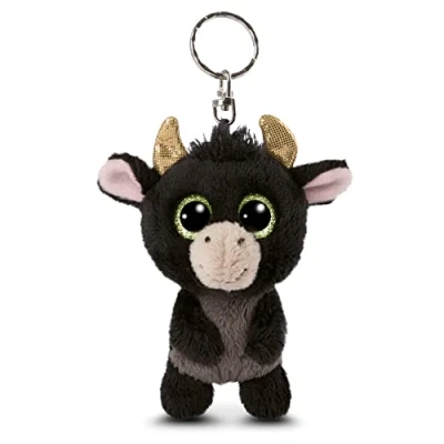Image of NICI 47662 Animal Original Glubschis Bull Keyring Bubalu 9cm Cuddly Toy Pendant for lanyards, Keychains &amp; Key Holders Bag Charm, Black