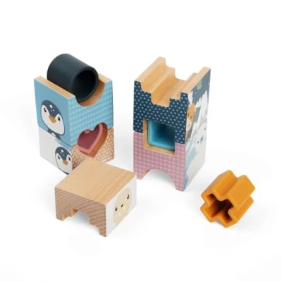 Image of Bigjigs Toys Arctic Tower Puzzle 9 Piece Wooden Stacking Toy &amp; Shape Sorter, Animal Building Blocks Activity, Made From Sustainable Wood Silicone, Baby Toddler Montessori Toys, For 1 Year Old +