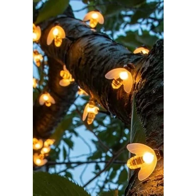 Image of Solarize ® 50 LED Solar Garden Lights, Honey Bee Fairy String Lights，7M/24Ft 8 Mode Waterproof Outdoor/Indoor Lighting for Flower Fence, Tree, Lawn, Patio, Pagoda, Summer Party, (Warm white)