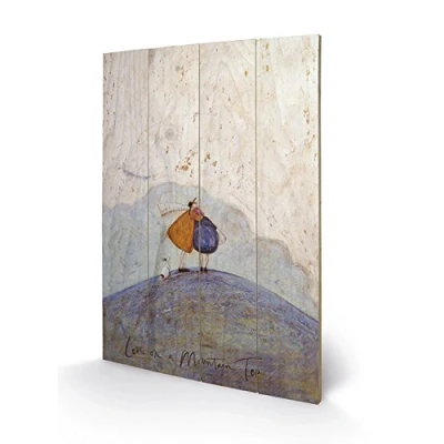 Image of The Art Group Sam Toft Love on a Mountain Top Wood Print, Multi Colour, 40 x 59 1.3 cm