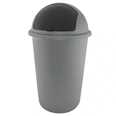 Image of Guaranteed4less 50L Rubbish Bin Garbage Kitchen Plastic Flip Roller Top Lid Bullet Waste Dustbin (Silver)